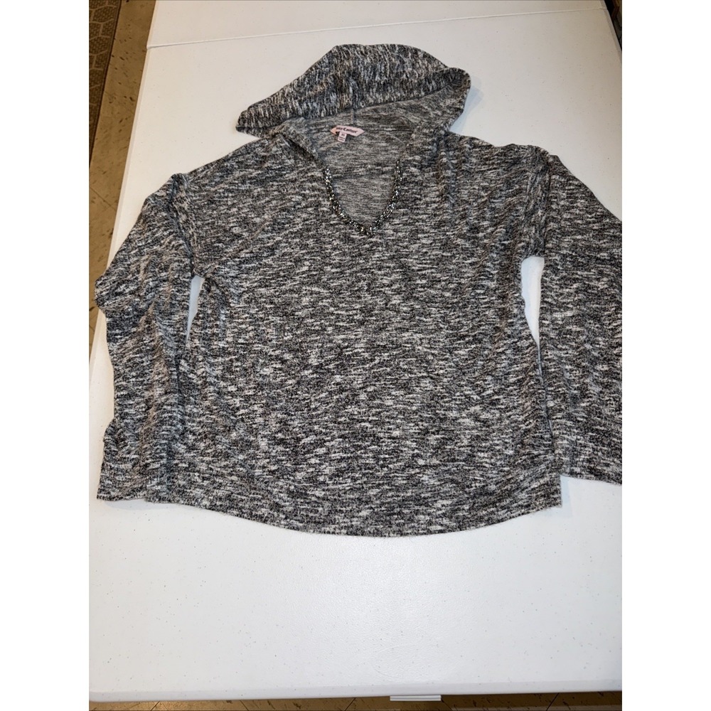 Juicy Couture Pullover Sweater Xs Hacci Hooded Womens Vneck Long Sleeve Gray‎